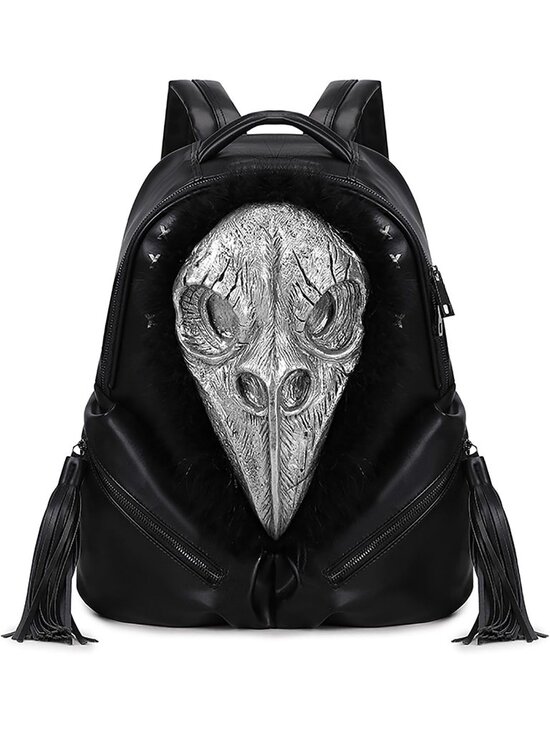 Handbags - Women's Large Silver Skull Backpack Gothic Punk Halloween Horror 3D Chain Strap